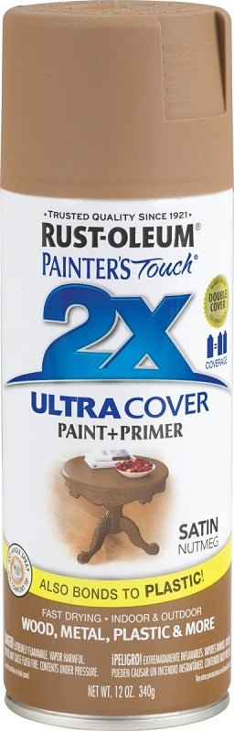 2X Ultra Cover 334076 Spray Paint, Satin, Nutmeg, 12 oz, Can