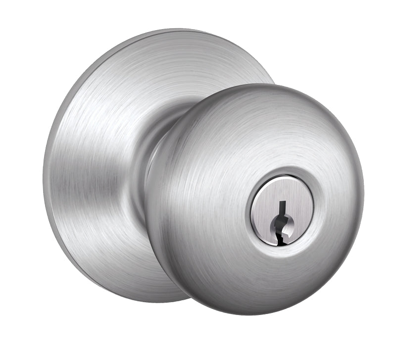 Schlage Plymouth Series F51NVPLY626 Passage Knob, Knob Handle, Metal, Satin Chrome, 2-3/8, 2-3/4 in Backset