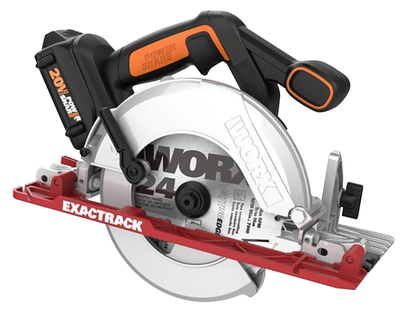 WORX WX530L Circular Saw, Battery Included, 20 V, 6-1/2 in Dia Blade, 0 to 50 deg Bevel