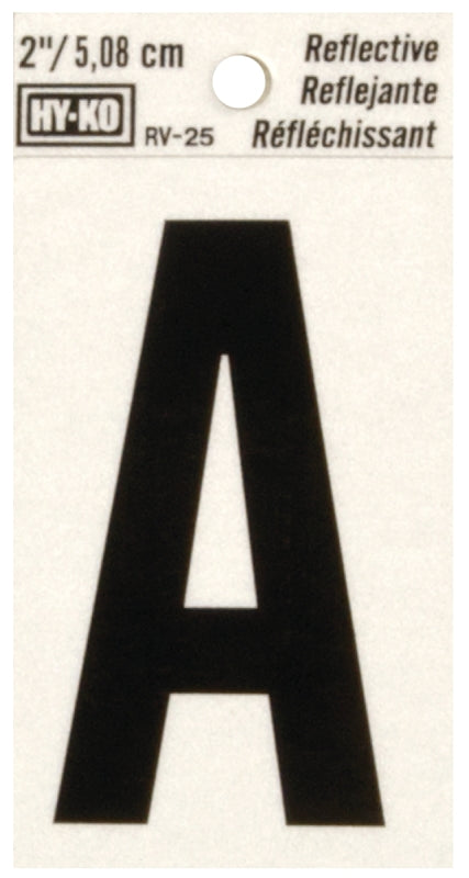 Hy-Ko RV-25/A Reflective Letter, Character: A, 2 in H Character, Black Character, Silver Background, Vinyl