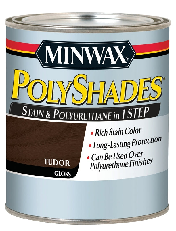 Minwax PolyShades 61460444 Wood Stain and Polyurethane, Gloss, Tudor, Liquid, 1 qt, Can