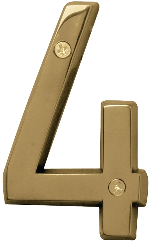 Hy-Ko Prestige Series BR-42PB/4 House Number, Character: 4, 4 in H Character, Brass Character, Brass