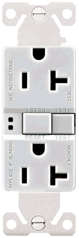 Eaton Wiring Devices SGF20W GFCI Duplex Receptacle, 2 -Pole, 20 A, 125 V, Back, Side Wiring, NEMA: 5-20R, White