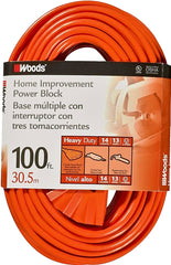 Woods 0827 Extension Cord, 14 AWG Cable, 100 ft L, 13 A, 125 V, Orange