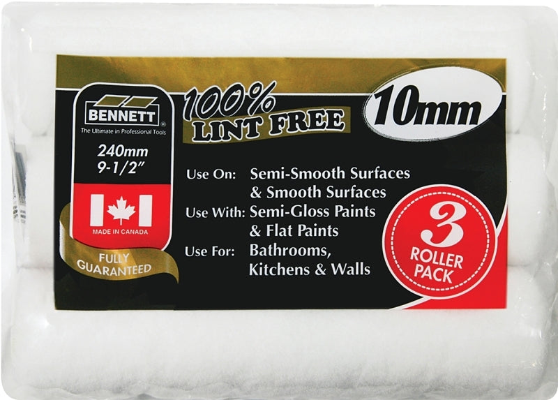 BENNETT 3PK POLY LF-10 Paint Roller Refill, 10 mm Thick Nap, 240 mm L, Knit Fabric Cover