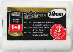 BENNETT 3PK POLY LF-10 Paint Roller Refill, 10 mm Thick Nap, 240 mm L, Knit Fabric Cover