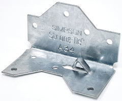 Simpson Strong-Tie A34Z Framing Angle, 1-7/16 in W, 2-1/2 in D, Steel, ZMAX