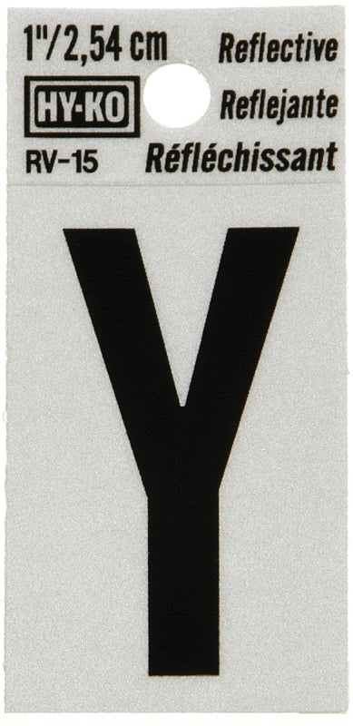 Hy-Ko RV-15/Y Reflective Letter, Character: Y, 1 in H Character, Black Character, Silver Background, Vinyl