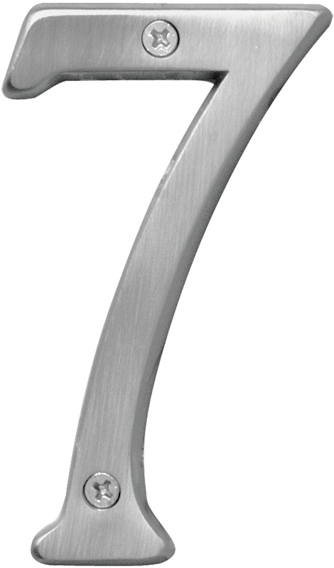 Hy-Ko Prestige Series BR-43SN/7 House Number, Character: 7, 4 in H Character, Nickel Character, Brass