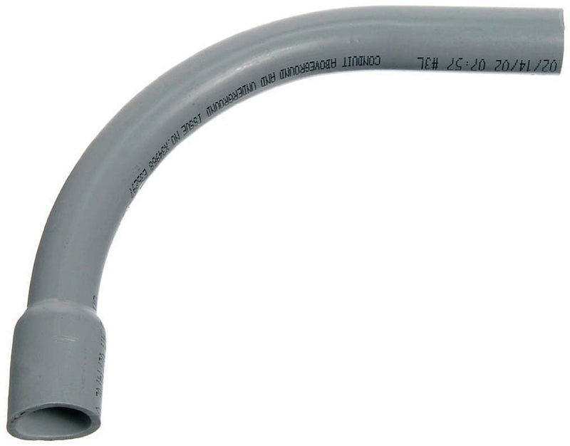 Carlon UA9DKB-UPC Conduit Elbow, 90 deg Angle, 2-1/2 in Plain End, PVC, Gray
