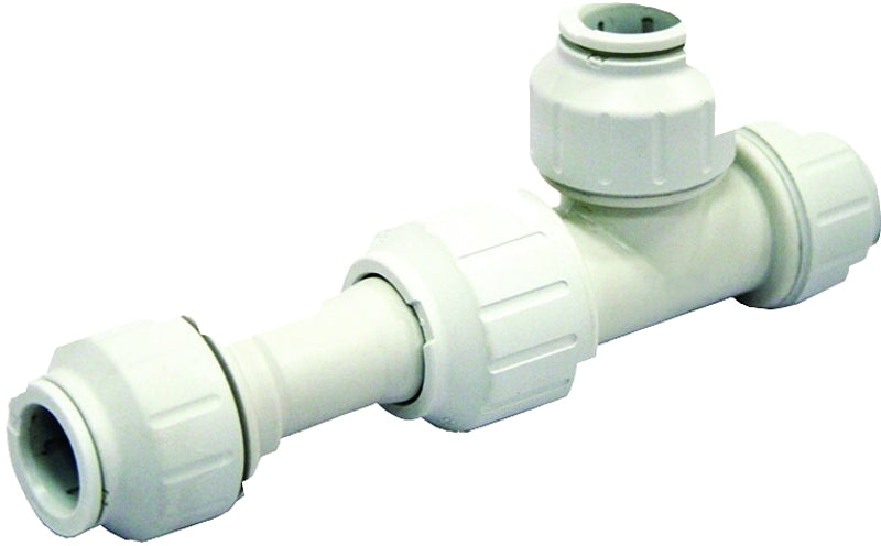 John Guest 1/2TKP Pipe Tee, 1/2 in, Push-Fit, Polyethylene, White, 80 to 160 psi Pressure