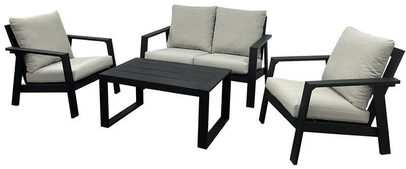 Seasonal Trends SH23S1243E Coastal Deep Seating Set, Cushion/Resin Wood/Steel, Black Charcoal, Resin Wood, 4 -Piece