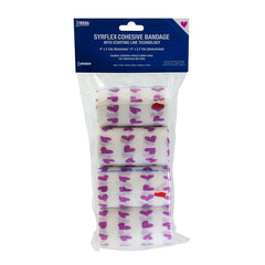Ideal SyrFlex TA3400WHIP-4PK Hearts Cohesive Bandage, 5 yd L, 4 in W, Rubber Latex Bandage, Pink