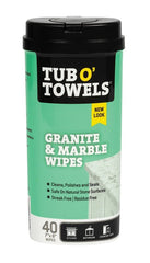 Tub O'Towels TW40-GR Granite and Marble Cleaning Wipes, 8 in L, 7 in W, 1-Ply, Mild, Polypropylene