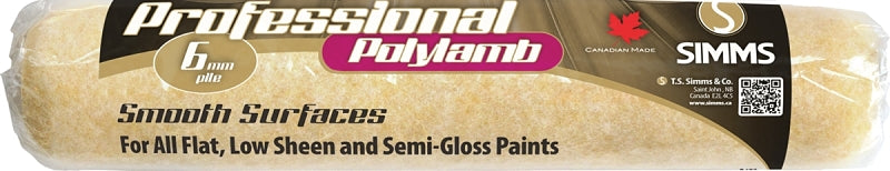 Polylamb Professional R-678 Roller Cover, 1/4 in Thick Nap, 9-1/2 in L, Nylon/Polyester Cover