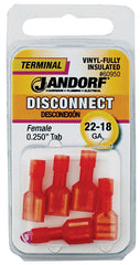 Jandorf 60950 Disconnect Terminal, 22 to 18 AWG Wire, Vinyl Insulation, Copper Contact, Red
