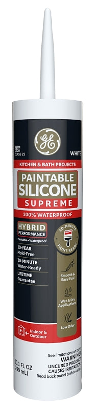 GE Supreme M90007C Kitchen and Bath Sealant, White, 65 deg F, 10.1 oz