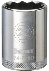 DeWALT DWMT74579OSP Drive Socket, 22 mm Socket, 1/2 in Drive, 12-Point, Steel, Polished Chrome Vanadium