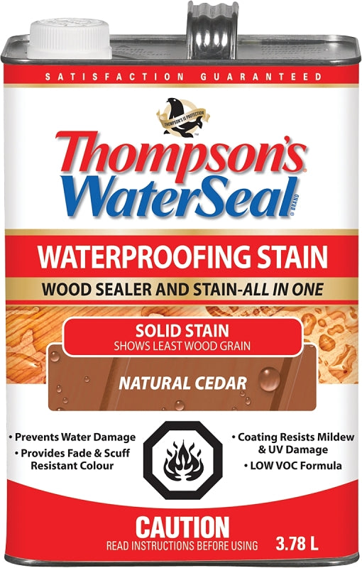 Thompson's WaterSeal THC017102-16 Stain and Sealant, Natural Cedar, Solid, 3.78 L