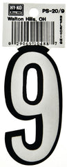 Hy-Ko PS-20/9 Reflective Sign, Character: 9, 3-1/4 in H Character, Black/White Character, Vinyl