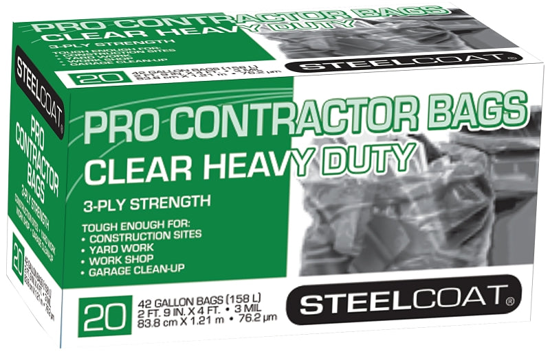 Steelcoat FG-P9934-51 Pro Contractor Bag, 42 gal, Clear