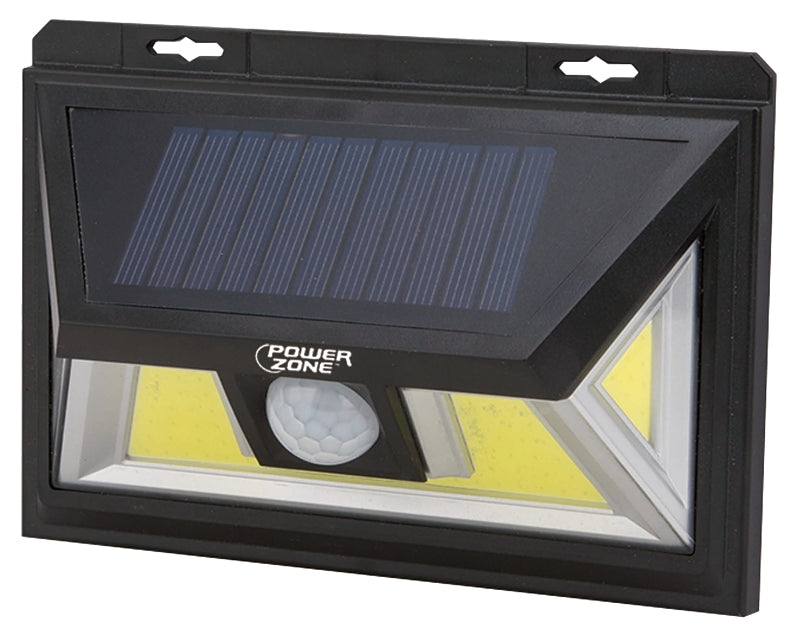 PowerZone 12452 Solar Powered Motion Sensor Wall Light, Lithium Battery, 1-Lamp, COB LED Lamp, ABS/PS Fixture, Black