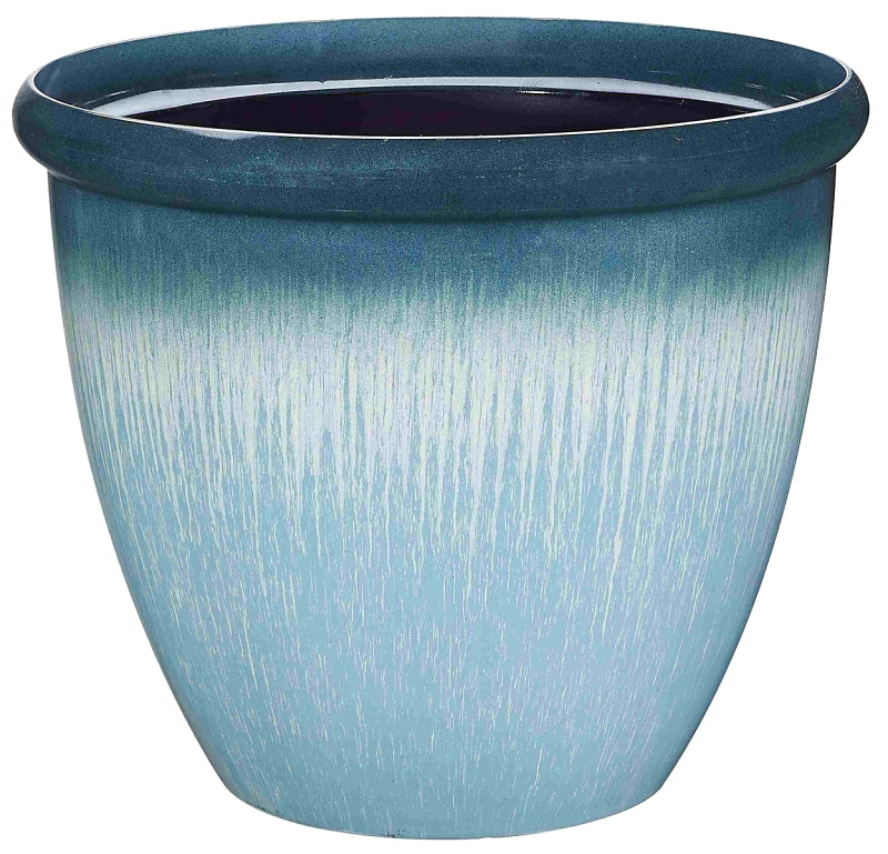 Landscapers Select Egg Rim Planter, 15 in Dia, Round, Resin, Blue Drip
