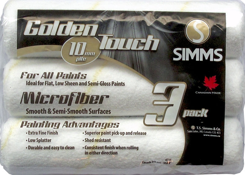 Golden Touch Superior Performance 4711 Roller Refill, 3/8 in Thick Nap, 9-1/2 in L, Microfiber Fabric Cover