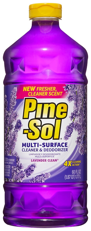 Pine-Sol Lavender Clean 40112 Cleaner and Degreaser, 60 oz Bottle, Liquid, Lavender, Clear
