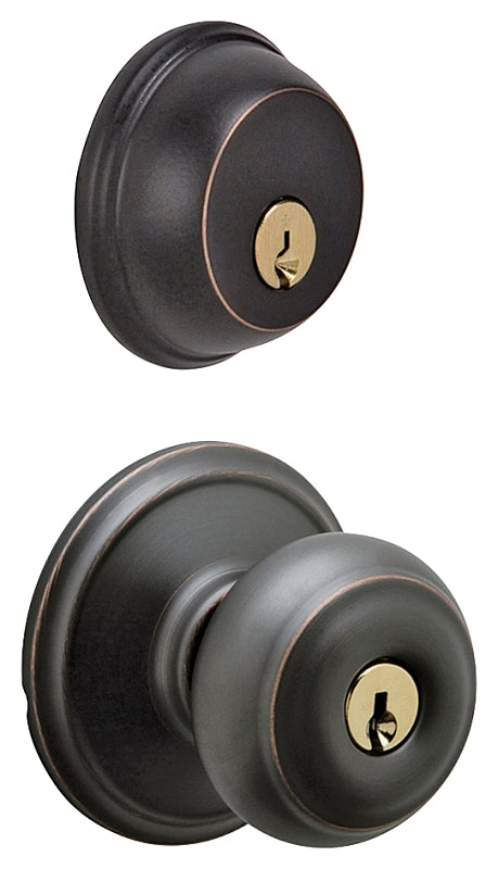 Schlage FB50NVGEO716KA4 Deadbolt and Knobset, Mechanical Lock, Knob Handle, Round Design, Aged Bronze, Yes, Rekeyable