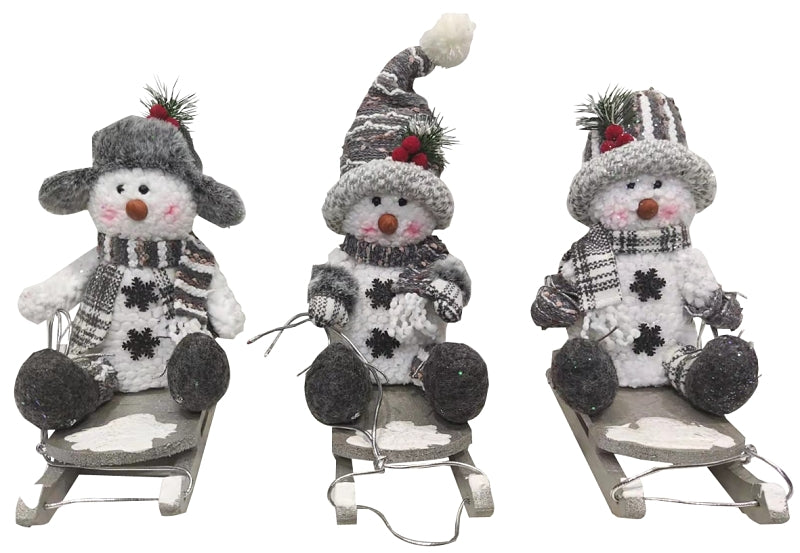 Hometown Holidays Plush Snowman On Sled Toy, Assorted, 10 in