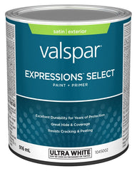 Expressions Select 029.1045002.005 Exterior Latex Paint and Primer, Acrylic, Satin, Ultra White, 1 qt