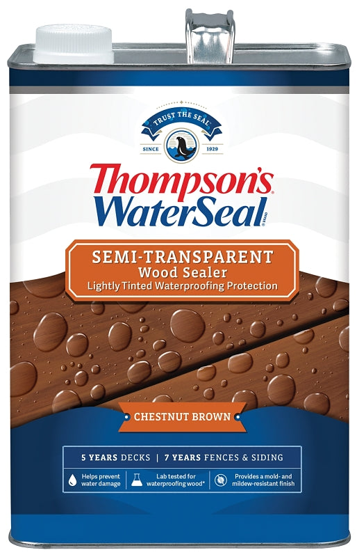 Thompson's WaterSeal TH.092301-16 Wood Sealer, Semi-Transparent, Liquid, Chestnut Brown, 1 gal