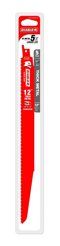 Diablo DS1208BFD5 Reciprocating Saw Blade, 12 in L, 8/10 TPI