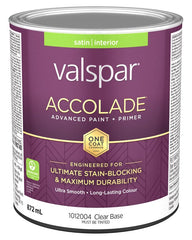 Accolade 029.1012004.005 Interior Paint and Primer, Acrylic, Satin, Clear, 1 qt, 37 sq-m Coverage Area