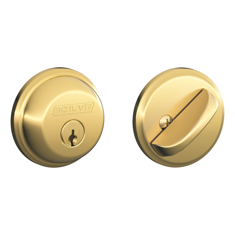 Schlage B60NV505KA4 Deadbolt, Bright Brass, Metal, C Keyway, Re-Key Technology: Traditional, Residential, Grade 1 Grade