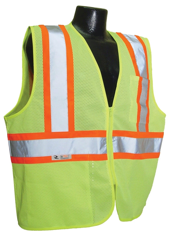 Radwear SV22-2ZGM-2X Economical Safety Vest, 2XL, Unisex, Fits to Chest Size: 30 in, Polyester, Green, Zipper