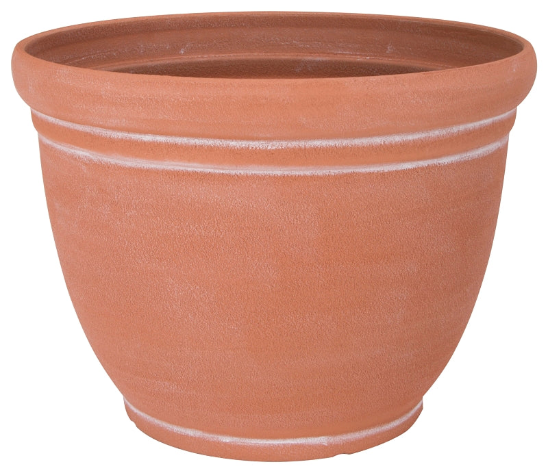 Landscapers Select PT-S059 Planter, 15 in Dia, Round, Resin, Terra Cotta, Terra Cotta