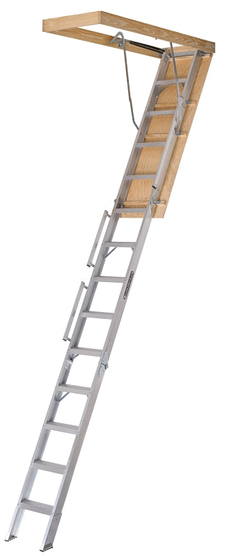 Louisville Everest Series AL258P Attic Ladder, 10 to 12 ft H Ceiling, 25-1/2 x 63 in Ceiling Opening, 13-Step, 350 lb