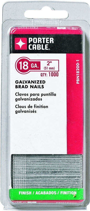 Porter-Cable PBN18200-1 Nail, 2 in L, 18 ga, Steel, Galvanized, Brad Head