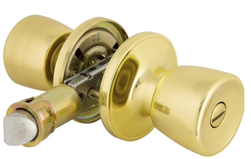 ProSource T-5764PB-BK Privacy Lockset, Tulip Design, Knob Handle, Polished Brass, Brass