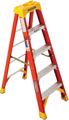 WERNER 6205 Step Ladder, 9 ft Max Reach H, 4-Step, 300 lb, Type IA Duty Rating, 3 in D Step, Fiberglass, Yellow