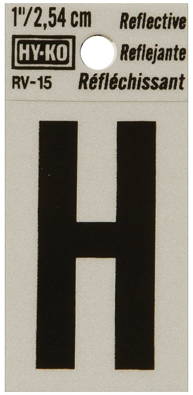 Hy-Ko RV-15/H Reflective Letter, Character: H, 1 in H Character, Black Character, Silver Background, Vinyl
