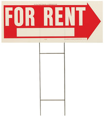 Hy-Ko RS-806 Lawn Sign, Rectangular, FOR RENT, White Legend, Red Background, Plastic, 9-1/2 in W x 24 in H Dimensions