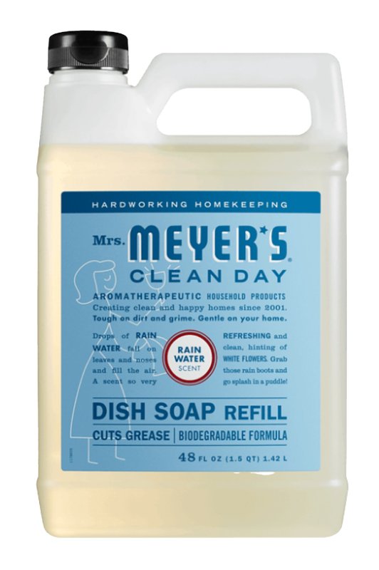 Mrs. Meyer's Clean Day 11927 Dish Soap Refill, 48 fl-oz Bottle, Liquid, Rain Water, Colorless