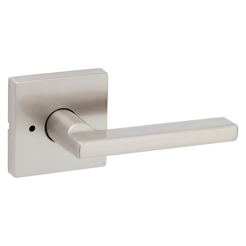 Kwikset Signature Series 155HFL SQT 15 Square Rosette Privacy Door Lever, Pushbutton Lock, Satin Nickel, Zinc, 2 Grade