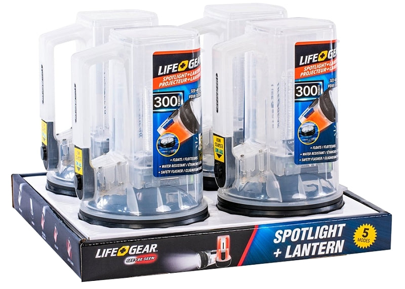 Life+Gear 41-3975 Spotlight and Lantern, AA Battery, LED Lamp, 300 Lumens, 20 hr Max Runtime, Clear