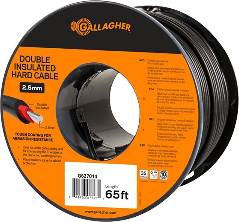 Gallagher G627014 Lead-Out Cable, 65 ft Cable, Steel Conductor, Polyethylene Sheath, Black