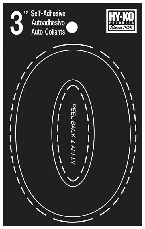 Hy-Ko 30400 Series 30410 Die-Cut Number, Character: 0, 3 in H Character, Black Character, Vinyl