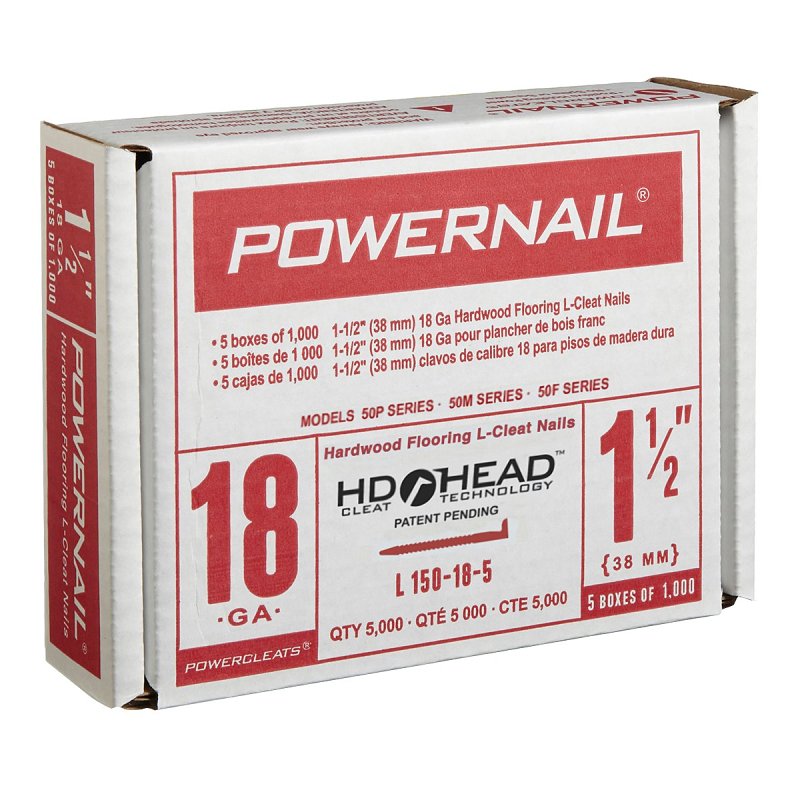 Powernail PowerCleats L150185 Floor Cleat, 1-1/2 in L, 18 ga, Carbon Steel, L-Shaped Head